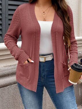 Dusty Pink Casual Women's Regular Fit Long Sleeve Pocket Cardigan